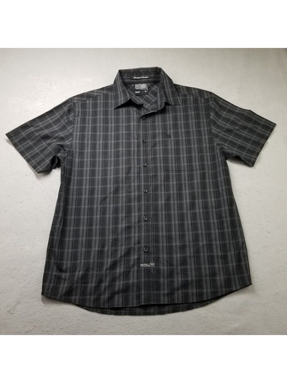 South Pole Button Shirt Mens Size L Black Plaid Short Sleeve Hexagon Product